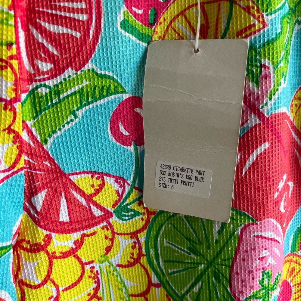 Vintage Preppy Lilly Pulitzer Barrel Leg Fruit Print Pants Waffle Weave Sz 6 NWT - Picture 4 of 8